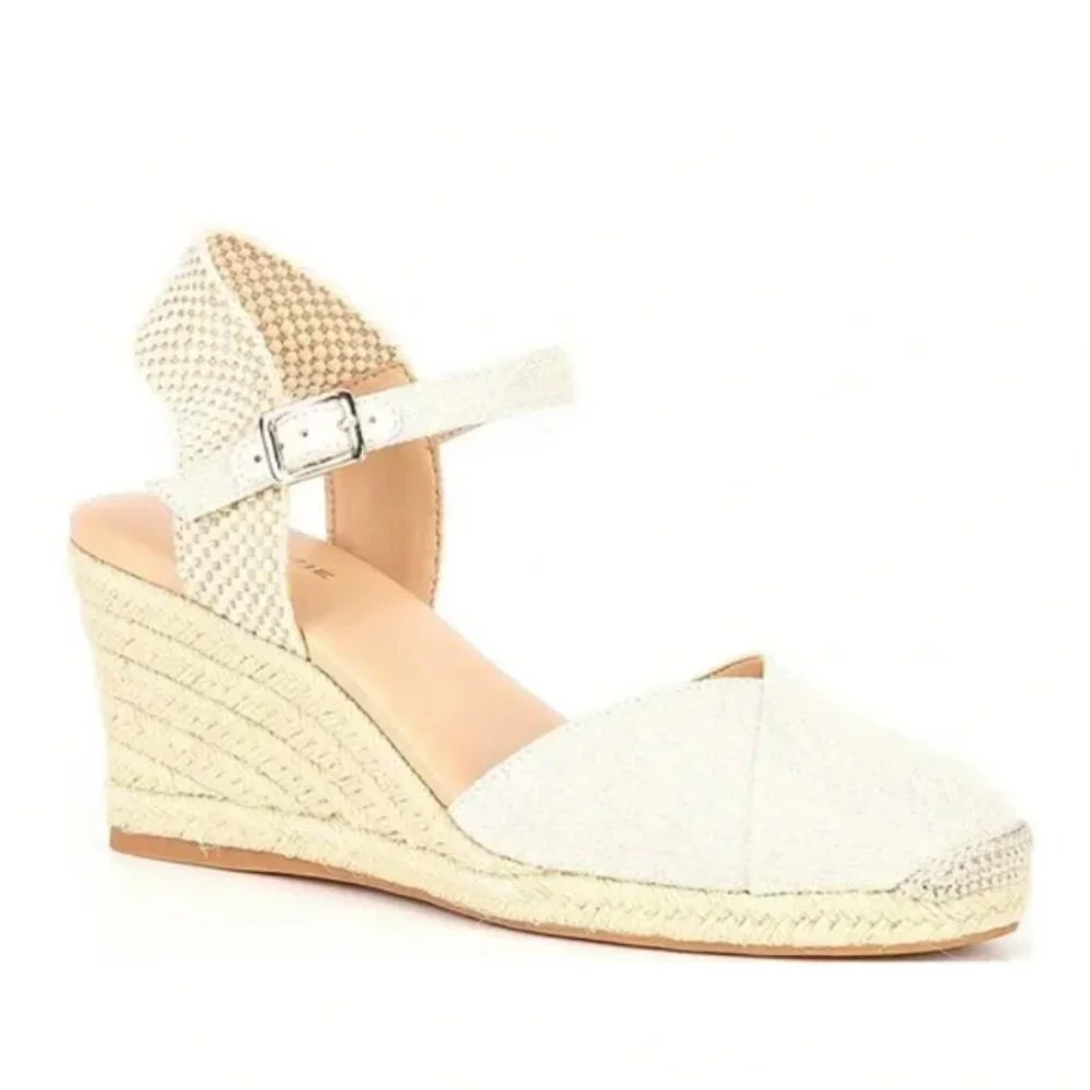 Alex Marie Cream & Beige Fabric Espadrille Wedge Heel 10